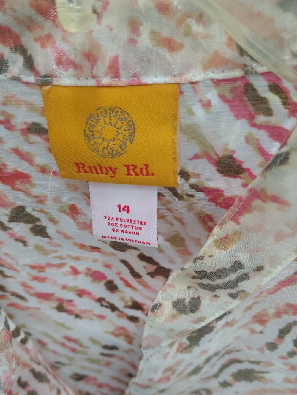 Ruby Rd. Pink and Tan Abstract Print Button-Front Shirt - Picture 3 of 4